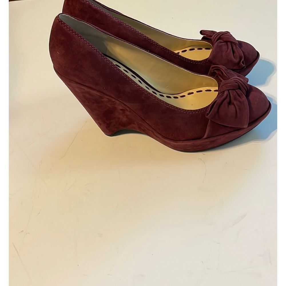 Enzo Angiolini Suede Leather Wedge Heels with Bow - Picture 3 of 16